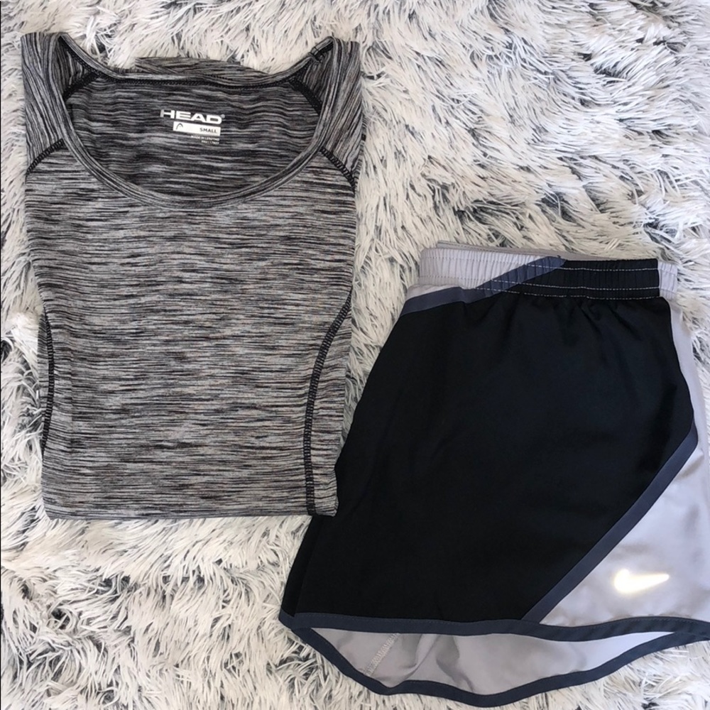 HEAD athletic tee + NIKE dri-fit shorts